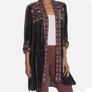 Johnny Was Embroidered Velvet Robe - Black